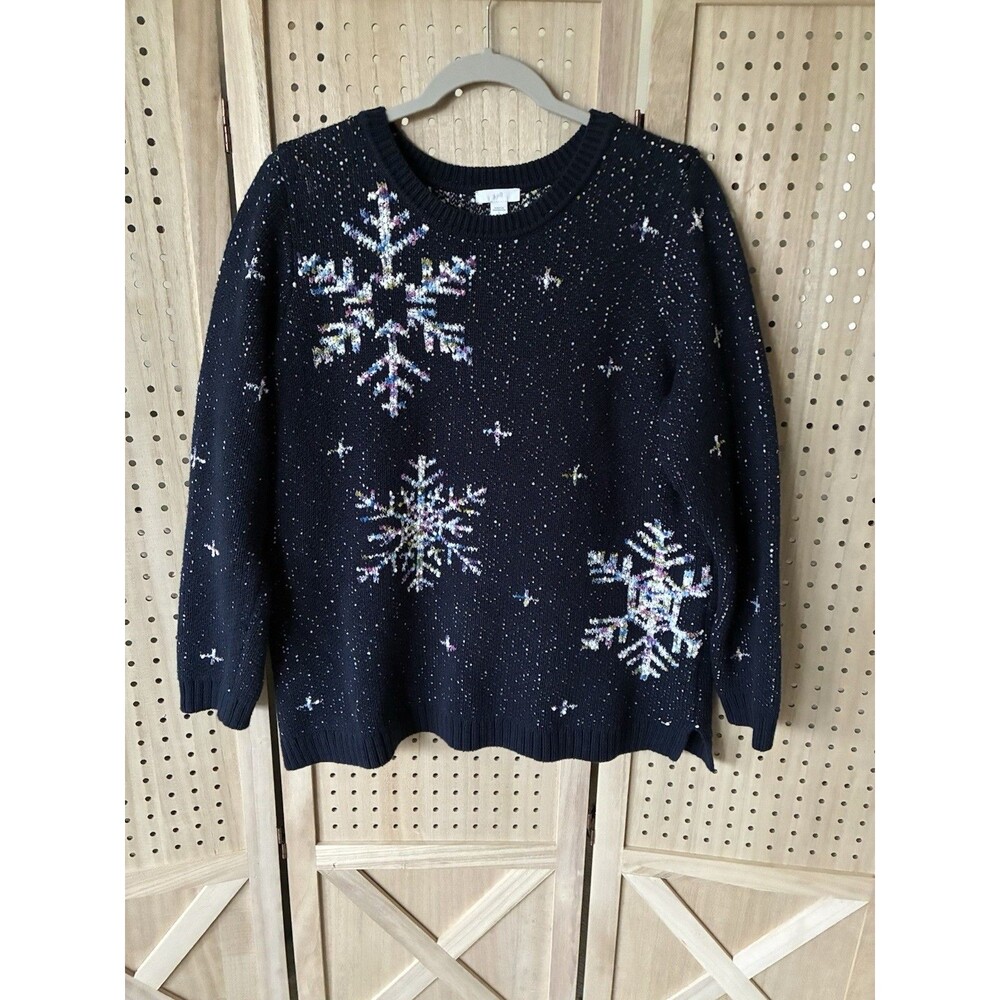 J. JILL Long Sleeve Snowflake Sweater - Women’s Size Petite Large - Blue